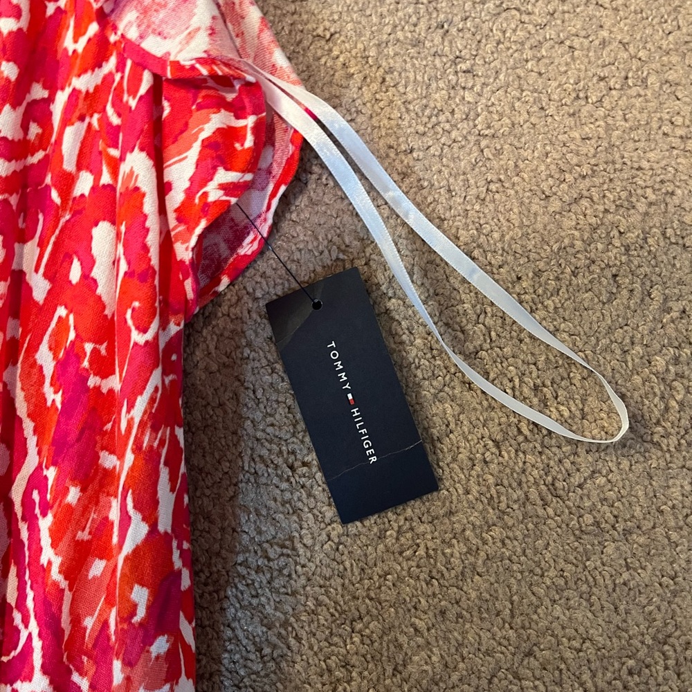 Tommy Hilfiger Women's Red and Pink Patterned Dress - Picture 5 of 9